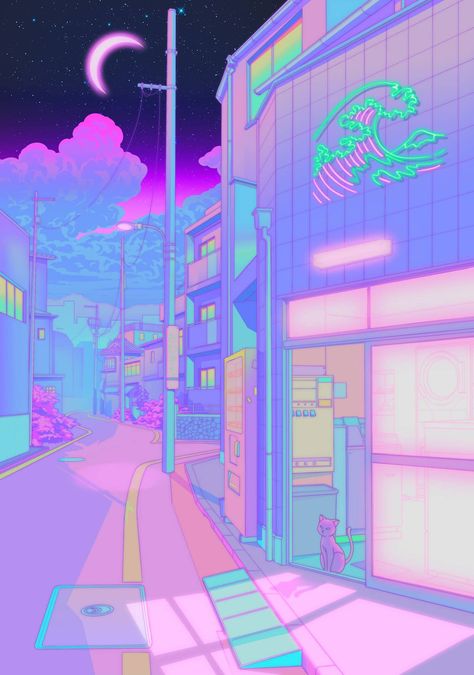 Kyoto Poster, Tower City, Vaporwave Wallpaper, Vaporwave Art, Japon Illustration, Vaporwave Aesthetic, Year Of The Rabbit, Wall Art Canvas Painting, Acrylic Wall Art