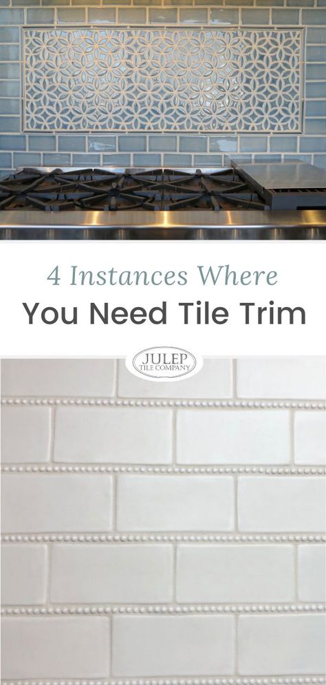 Pencil Tile Trim Backsplash Ideas, Tile Trim Edge Kitchen Backsplash, Backsplash Border Ideas, Kitchen Backsplash Trim, Tile Edging Trim Ideas, Backsplash Edge Ideas, Julep Tile, Kitchen Wall Tiles Backsplash, Beautiful Tile Backsplash