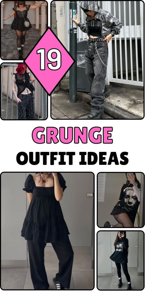 Step into the rebellious world of grunge fashion with our curated collection of 19 edgy outfits that perfectly balance vintage 90s vibes with contemporary street style. Whether you're drawn to distressed denim, platform boots, or oversized graphics, these outfit ideas offer something for every body type and comfort level. From romantic gothic elements to Y2K-inspired pieces, we'll show you how to mix and match key pieces like leather jackets, fishnet stockings, and combat boots to create looks that are both nostalgic and fresh. Perfect for casual outfits with an edge or making a bold style statement. Winter Bar Hopping Outfit, Alternative Going Out Outfit, Grunge Outfits For Women, Modern Grunge Outfits, Punk Wardrobe, Edgy Grunge Outfits, Grudge Outfits, Modern Cowgirl Outfits, Casual Boots Outfit