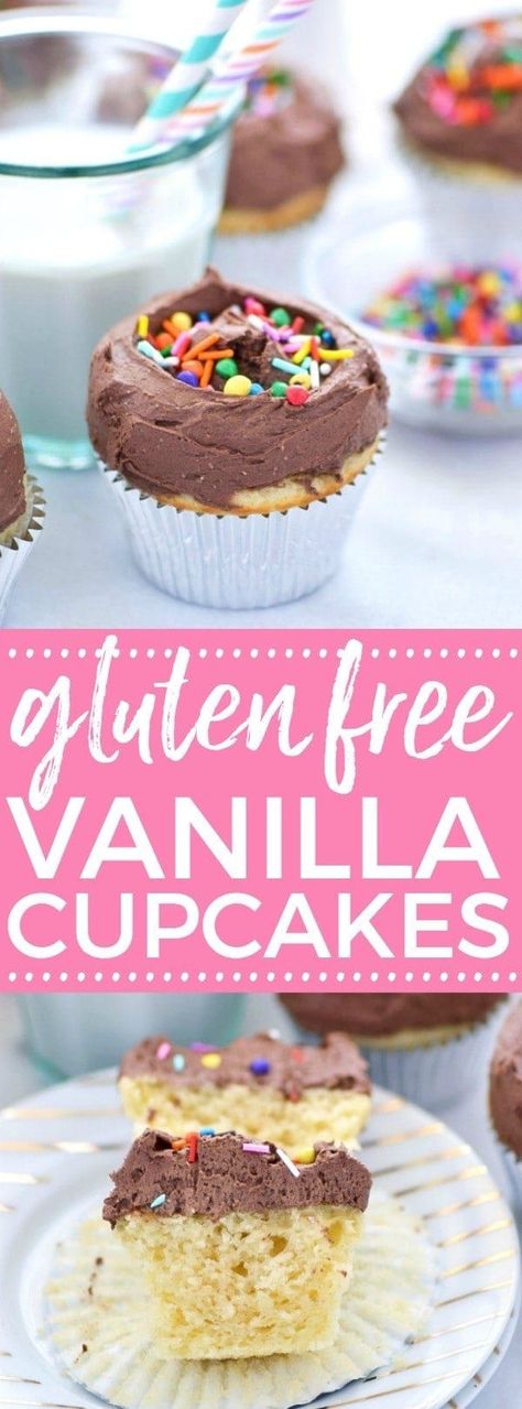 Super moist and insanely delicious gluten free vanilla cupcakes. These are perfect for a back to school or birthday party! Easy dessert recipe from @whattheforkblog | whattheforkfoodblog.com |#glutenfree #vanilla #cupcakes #party Gluten Free Vanilla Cupcakes, Gluten Free Cupcake Recipe, Gluten Free Cupcakes Vanilla, Homemade Cupcake Recipes, Cupcake Recipes From Scratch, Gluten Free Desserts Healthy, Fun Cupcake Recipes, Easy Gluten Free Desserts, Easy Cupcake Recipes