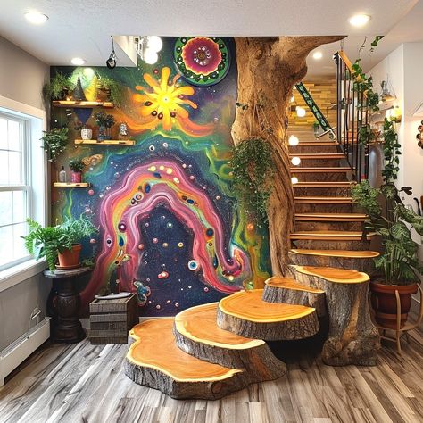 Facebook Boho Hippie Home, Designing Home, Wall Interior, Hippie Homes, Happy Hippie, Design Remodel, Wood Stairs, Deco Boheme, Interior Designing