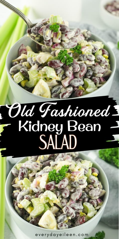 Kidney And Garbanzo Bean Salad, Bean Salad With Mayonnaise, Kidney Bean Salad With Mayo, Salads With Kidney Beans, Kidney Bean Salad Recipes Healthy, Creamy Bean Salad Recipes, Old Fashioned Kidney Bean Salad, Old Fashioned Bean Salad, Creamy Kidney Bean Salad