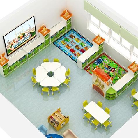 Daycare Room Design, Preschool Classroom Layout, Preschool Classroom Setup, Daycare Setup, Home Daycare Ideas, Daycare Rooms, Scandinavian Hygge, Kindergarten Interior, Preschool Furniture