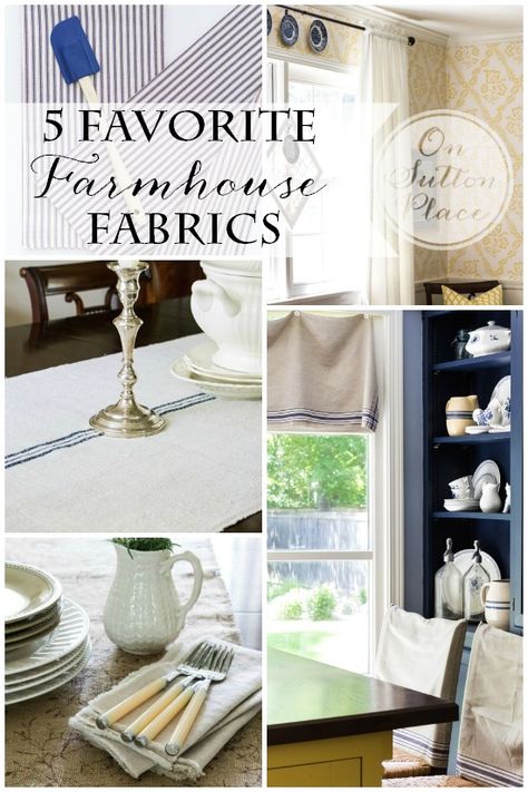 5 Favorite Farmhouse Fabrics | Ideas and examples for adding farmhouse style to your decor with fabric. Budget friendly options included! Vintage Farmhouse Bathroom, House Design Ideas, Farmhouse Fabric, Sutton Place, Urban Farmhouse, Fabric Ideas, Bathroom Design Decor, Farmhouse Bathroom Decor, French Farmhouse