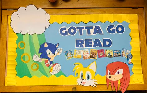 Sonic The Hedgehog Bulletin Board, Sonic The Hedgehog Classroom Theme, Sonic Bulletin Board, Video Game Bulletin Board Ideas, Video Game Bulletin Board, Hedgehog Classroom Decor, Hedgehog Classroom Theme, Up Bulletin Board, Fair Theme