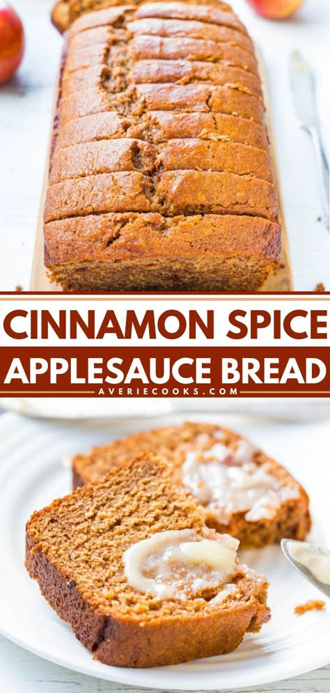 Cinnamon Spice Applesauce Bread with Honey Butter, holiday brunch, christmas morning Cinnamon Applesauce Bread, Bread With Honey, Homemade Honey Butter, Spiced Applesauce, Applesauce Bread, Cinnamon Applesauce, Cinnamon Honey Butter, Spice Bread, Averie Cooks