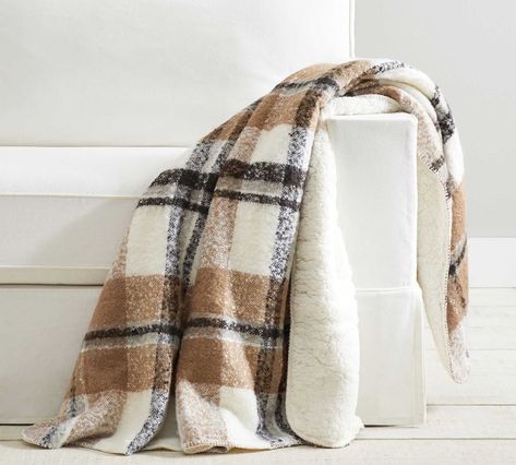 Lodge Plaid Sherpa Back Throws | Pottery Barn Mohair Throw, Sheepskin Throw, Holiday Plaid, Thrown Pottery, Rustic Pillows, Cozy Throws, Woven Throw, Knitted Throws, Chunky Knit