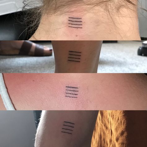 Flatmate tattoos matching four lines Parallel Lines Tattoo, Closure Tattoo, Line Tattoos Simple, Lines Tattoo, Tattoos Matching, Tattoos Simple, Parallel Lines, Simple Tattoo, Line Tattoo