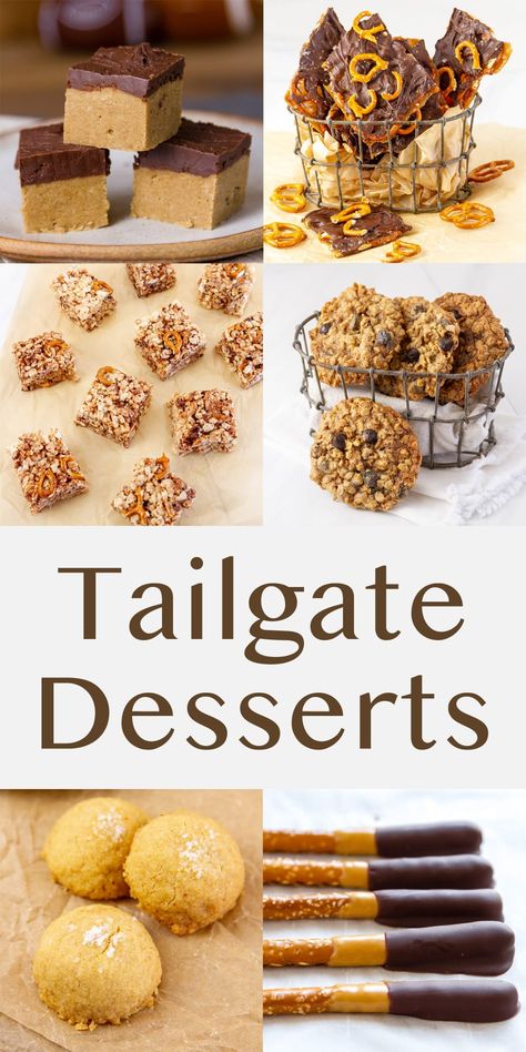 Winning Tailgate Desserts to pack for a sweet game day! A collection of all the delicious desserts that would be exciting to serve at your next football bash! Football Party Desserts, Peanut Butter Oatmeal Muffins, Pumpkin Bread Muffins, Football Desserts, Tailgate Desserts, Tailgate Treats, Tailgate Snacks, Sweet Games, Classic Peanut Butter Cookies