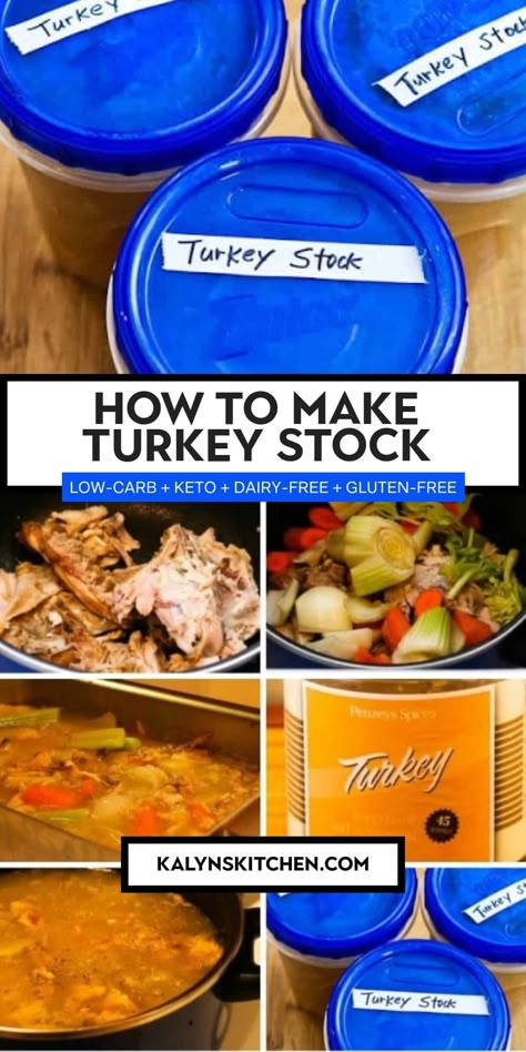 Here are all my tips about How to Make Turkey Stock, and this post also has ideas for using the stock to make tasty turkey soup. And I think turning the turkey carcass into stock and making soup with it is one of the best things about Thanksgiving! [found on KalynsKitchen.com] #HowToMakeTurkeyStock #TurkeyStock #TurkeyStockRecipe Making Turkey Stock, How To Make Turkey Stock, Turkey Carcass Stock, How To Make Stock, Turkey Stock Recipe, Penzeys Spices, Turkey Spices, Making Soup, Crockpot Turkey