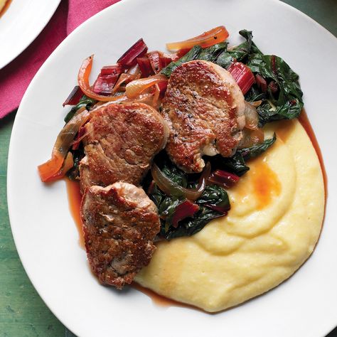 This recipe makes enough polenta to refrigerate for later use. As it chills, it becomes firm and sliceable -- perfect for broiling or pan-frying. Swiss Chard Recipes, Produce Recipes, Chard Recipes, Polenta Recipes, How To Cook Asparagus, Pork Cutlets, Stuffed Pork Tenderloin, Paleo Dinner, Swiss Chard