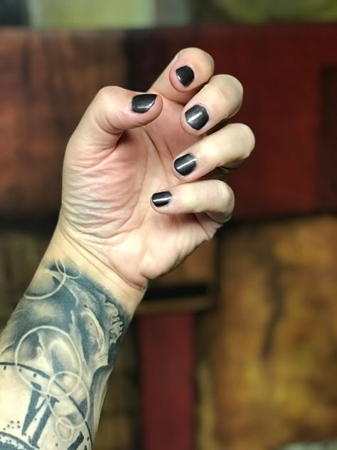 OPI Don’t Take Yosemite For Granite (with Chanel Black Metamorphosis Top Coat) #malepolish Black Fingernails Men, Men Black Nail Polish, Men With Black Nails, Male Black Nails, Black Nails Men Aesthetic, Mens Black Nails, Black Painted Nails Men, Men Painted Nails, Black Nails Men