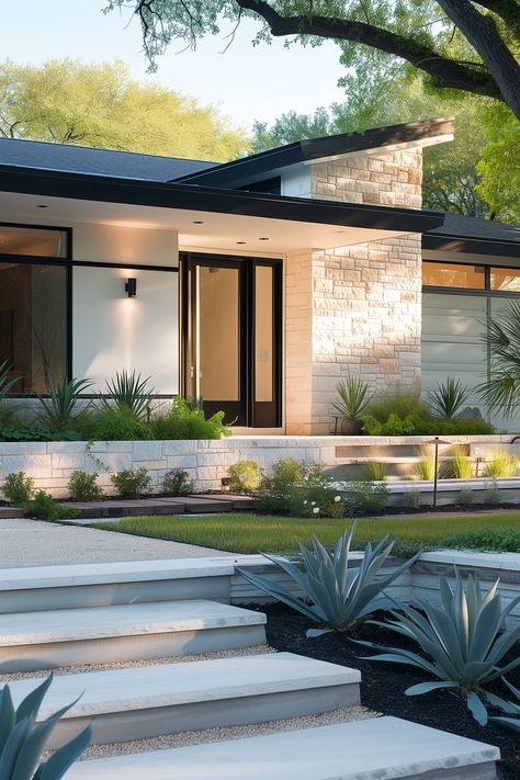 Looking for the perfect modern house paint colors? These 10 colors will add the perfect curb appeal to your home. Stucco Homes Modern, Modern Exterior Renovation, Mid Century Modern House Colors Exterior, House Exterior Paint Combinations, Modern Outdoor House Colors, Single Story Modern House Exterior, Colorful Ranch House Exterior, Modern Updates For Home Exterior, Modern Home Design Exterior Architecture