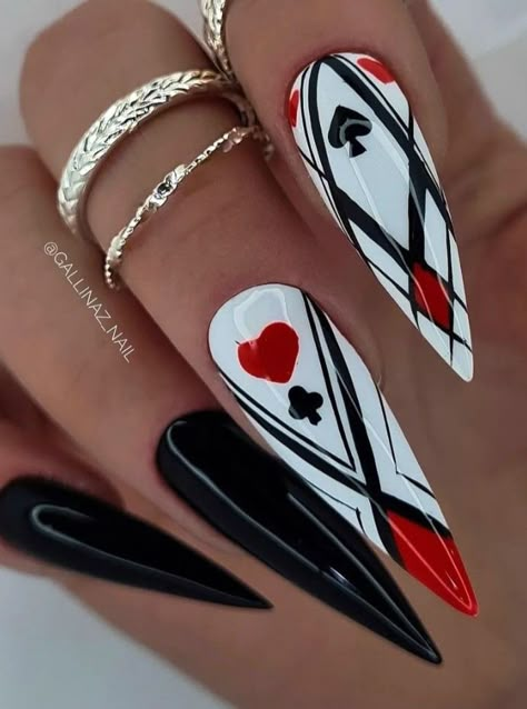 Casino Nails, Winter Nail Art Designs, Vegas Nails, Art Deco Nails, Makeup Nails Art, Gothic Nails, Fancy Nails Designs, Goth Nails, Spring Nail Designs