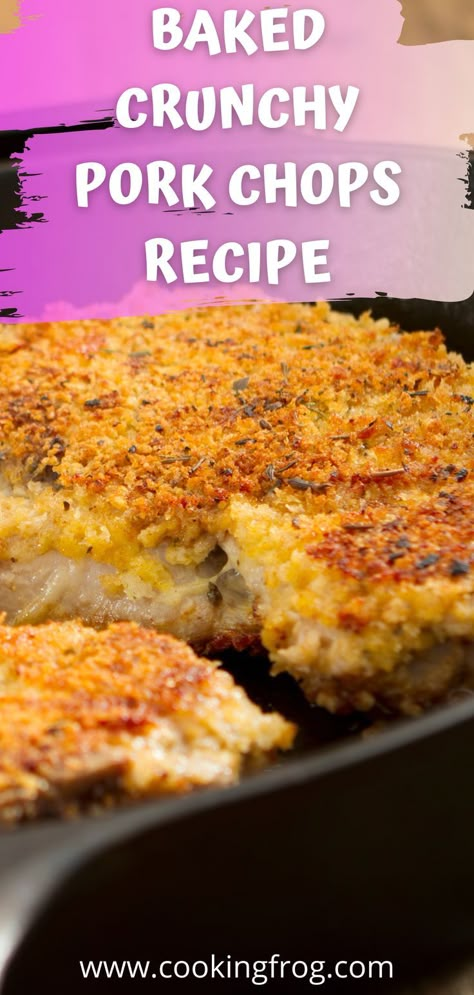 Panko Parmesan Pork Chops, Parmesan Crusted Pork Chops Oven, Baked Boneless Pork Chop Recipes Parmesan Crusted, Pork Chop No Bone Recipes, Breaded Pork Chop Recipes Baked Bone In, Prom Chops In Oven, Crunchy Baked Pork Chops, Crunchy Garlic Pork Chops, Rice Krispie Pork Chops