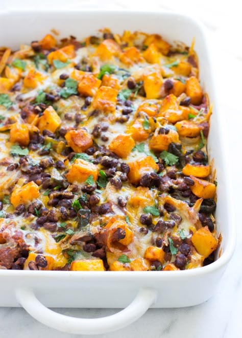 Butternut Squash Casserole Recipes, Squash Enchilada Casserole, Butternut Squash Enchiladas, Butternut Squash Casserole, Winter Squash Recipes, Vegan Butternut Squash, Squash Casserole Recipes, Enchilada Casserole Recipes, Squash Casserole