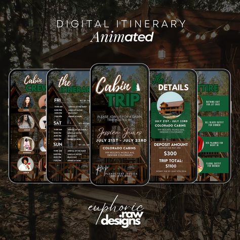 Cabin Trip Itinerary, Camping Trip Invite, Travel Itinerary Template, Cabin Itinerary, Girls Trip, Bachelorette Weekend Getaway - Etsy Bachelorette Camping, Cabin Weekend, Cabin Trip, Rustic Restaurant, Mountains Travel, Birthday Trip, Itinerary Template, Vacation Planner, Party Inspo