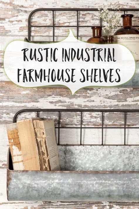 Shelves Industrial, Metal Farmhouse, Farmhouse Shelves, Wood Bookshelves, Farmhouse Inspiration, Industrial Farmhouse, Metal Shelves, Rustic Industrial, Small Wall