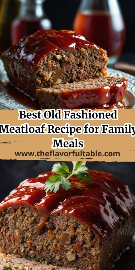 Looking for a timeless family favorite? This Old Fashioned Meatloaf is full of rich flavors and easy to prepare. Pair with mashed potatoes for the ultimate comfort meal. Click to save this mouthwatering recipe! Great Meatloaf Recipes, Meatloaf 2 Lbs Ground Beef, Meatloaf With Worcestershire Sauce, Meatloaf Recipes With Sausage And Beef, Easy Good Meatloaf Recipes, Cottage Cheese Meatloaf, Southern Style Meatloaf Recipes, Old Fashion Meatloaf Recipes With Oats, Large Meatloaf Recipe