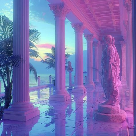 Vaporwave Room Aesthetic, Liminal Vaporwave, Liminal Core, Vaporwave Room, Vaporwave Cyberpunk, Dreamscape Architecture, Storyboard Ideas, Vaporwave Wallpaper, Nightclub Design