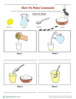 How to Make Lemonade | Worksheet | Education.com How To Make Worksheets, Lemonade Activity For Preschool, Lemonade Sequencing, Lemonade Stand Lesson Plan, Making Lemonade, Make Lemonade, Lemon Lesson Plans, Lemonade Recipe, Kids Lemonade Stands