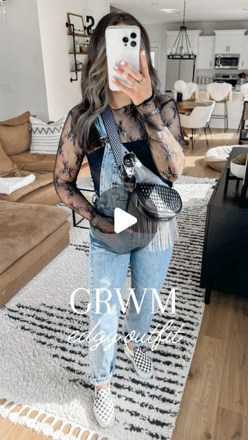 Meghan Sisco on Instagram: "you girls LOVED this look when I shared a glimpse of it on my stories last week 🙌🏼 so I had to share it to the feed as well 🖤  comment EDGY11 & I’ll send outfit details your way! *must be following in order to receive links & make sure your privacy settings allow new message from everyone — otherwise you can find everything on my LTK & my storefront (links in bio!)  #denimoverall #edgyoutfits #overalls #casualoutfitinspo #casualoutfit #outfitideasforyou #styleinspo | everyday style, outfit ideas, casual style, spring fashion, platform checkered vans, look for less lace top, spring OOTD" Platform Checkered Vans Outfit, Platform Checkered Vans, Meghan Sisco, Platform Vans Outfit, Checkered Vans Outfit, Outfits With Vans, Lace Undershirt, Platform Vans, Outfit Ideas Casual