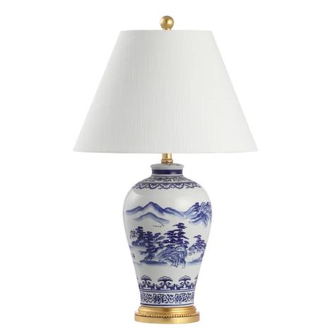 Bungalow Rose Fedelia Table Lamp & Reviews | Wayfair Blue And White Lamps, Chinoiserie Table, Entry Console, Cottage Table, Buffet Table Lamps, Tall Table Lamps, Traditional Cottage, White Landscape, Fan Lamp