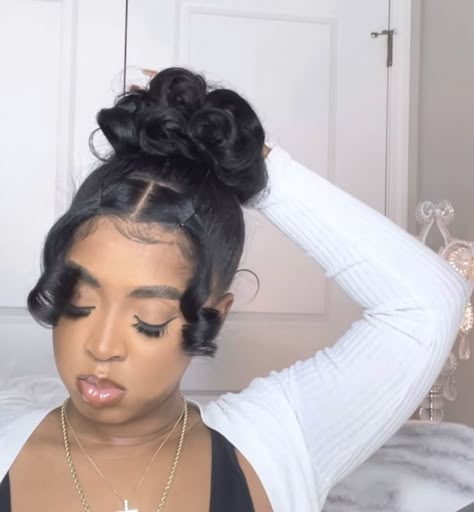 Ballerina Bun Black Women, Silk Press Updo, Pressed Natural Hair, Silk Press Natural Hair, Long To Short Hair, Flat Iron Hair Styles, Natural Hair Styles Easy, Sleek Hairstyles, Everyday Hairstyles