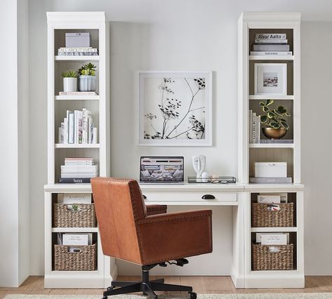 Aubrey 78" Desk with Bookcases | Pottery Barn Canada Desk With Bookshelves, Studio In Casa, Beadboard Paneling, File Cabinet Desk, Office Designs, File Cabinets, Office Suite, Front Office, Room Shelves