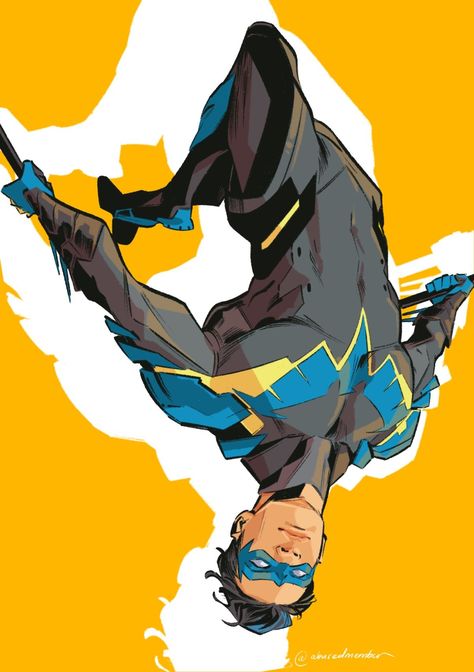 I love when the suit has traces of yellow 🥴🕺 Nightwing Art, Marvel Rpg, Nightwing And Batgirl, Trollhunters Characters, Dc Comics Wallpaper, Super Powers Art, Comic Book Art Style, Dc Comics Superheroes, Arte Dc Comics