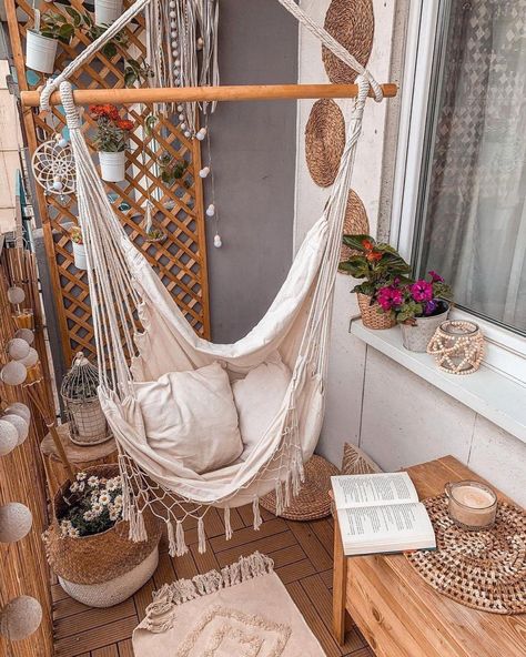 Living Room Corner Decor, Modern Outdoor Living, Patio String Lights, Hanging Hammock Chair, Aesthetic Garden, Living Room Corner, Corner Decor, Balcony Ideas Apartment, Garden Lanterns