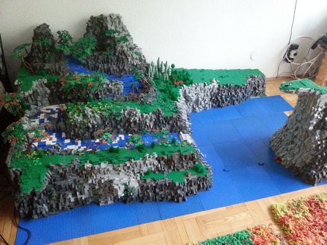 Lego Landscape Ideas, Lego Jungle, Lego Island, Lego Mountain, Lego Painting, Lego Landscape, Lego Diorama, Lego Poster, Lego Winter