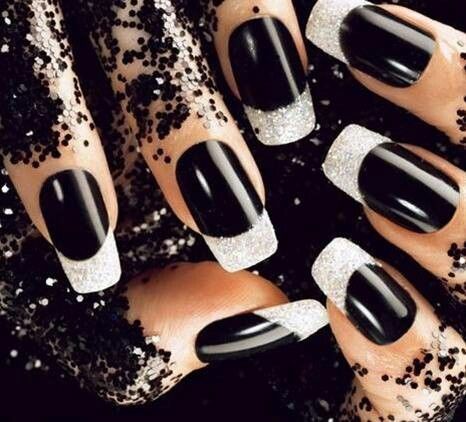 Black and silver Black Acrylic Nail Designs, Black And White Nails, Black Acrylic Nails, Easy Nails, Manicure Tips, White Nail Art, White Nail Designs, Black Nail Designs, Black Nail