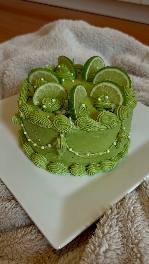 lime olive oil cake with blueberry lavender filling and matcha buttercream Cake Decorating Aesthetic, Lime Green Cake, Matcha Buttercream, Old Fashioned Cake, Decorating Aesthetic, Blueberry Lavender, Green Cake, Oil Cake, Olive Oil Cake