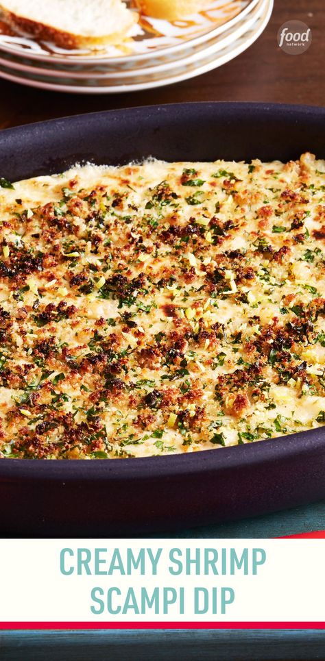 Recipe of the Day: Creamy Shrimp Scampi Dip 🤤 This rich, garlicky dip caused a feeding frenzy in the Food Network test kitchen. We've taken a beloved shrimp-and-pasta dish and made it into a creamy, crowd-pleasing appetizer. You can make it ahead to take to a nearby potluck, then ask your host if you can borrow some oven space to quickly bake it. Creamy Shrimp Scampi Dip, Healthy Small Bites, Shrimp Scampi Dip, Creamy Shrimp Scampi, Shrimp Dip, Creamy Shrimp, The Food Network, Crowd Pleasing Appetizers, Shrimp Scampi