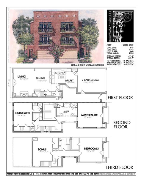 Townhome Floor Plan, Single Floor Plan, Townhouse Plans, Brownstone Homes, Apartment Floor, House Plans Mansion, Town Home, Free House Plans, Houses Plans