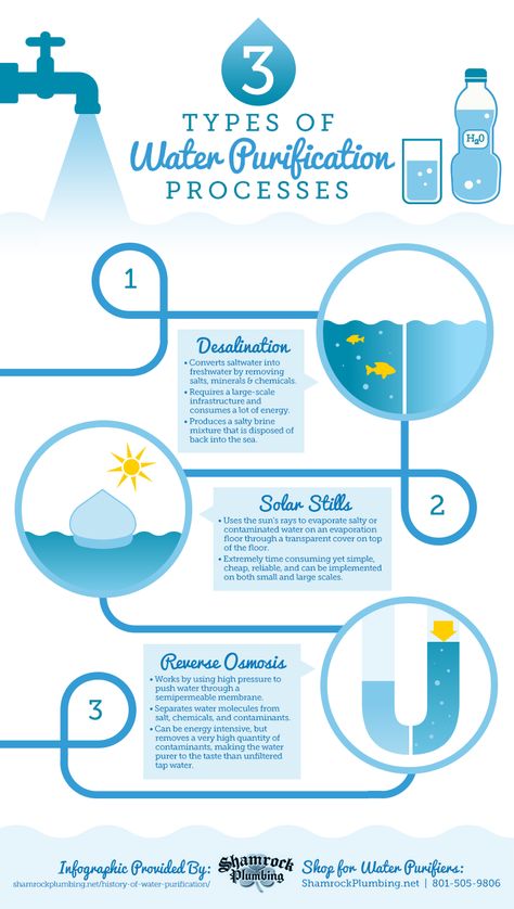 3 Types of Water Purification Processes Water Infographic Design, Purification Of Water, Water Infographic, Solar Still, Water Purification Process, Types Of Water, Contaminated Water, Environmental Engineering, Creative Infographic