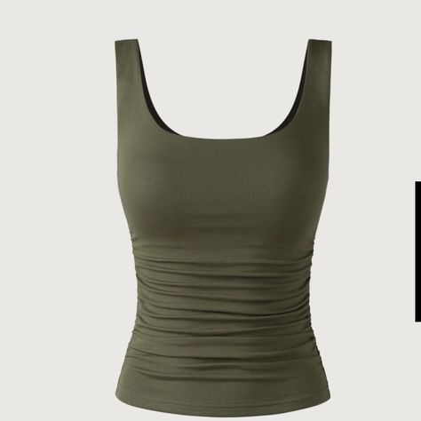 Brand New With Tags. Has Built In Bra With Removable Pads. Material Is Excellent And Has A Ruched Effect. Double Lining Top, Green Tops Outfit, Cute Shirts For School, Earthy Tops, Downtown Shirts, Dark Green Tank Top, Halloween Dance Costumes, Loose Tank Top, Green Clothing