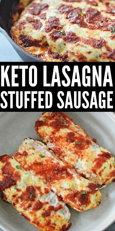 Keto Lasagna Stuffed Sausage - Think beyond pasta and make keto lasagna stuffed sausage. It’s a savory, spicy, and extra cheesy dinner that fills you up. #keto #ketorecipes #ketodiet #ketolasagna #lasagnastuffedsausage #lasagna #dinnerideas #healthyrecipes #cleaneating #food #recipes No Carb Sausage Recipes, Keto Dinner Recipes Italian, Keto Recipes With Italian Sausage, Keto Stuffed Sausage, Keto Brats Recipes, Easy Bariatric Dinner Recipes, Keto Stuffed Shells, Unique Keto Recipes, Carnivore Italian Sausage Recipes