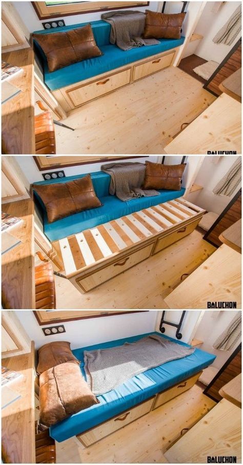 Cama Closet, Function Outfit, Sofa Bed For Small Spaces, Diy Sofa Bed, Horse Trailer Living Quarters, Three Family, Camper Beds, Outfit Indian, Tiny House Company