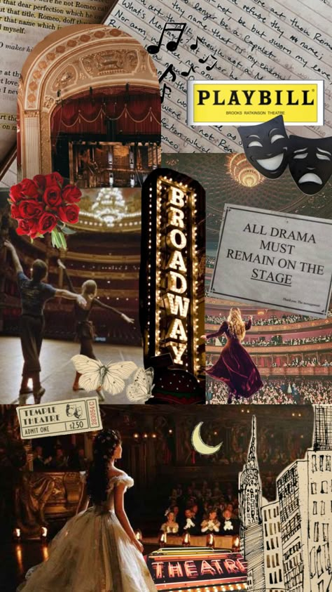 #theatrekids #theaterkid #theater #theatre #theateraesthetic #broadway #broadwayaesthetic #musicaltheatre Musicals Aesthetic Theatre, Theatre Collage Aesthetic, Musical Theater Background, Theatre Core Aesthetic, Musical Theatre Collage, Broadway Performer Aesthetic, Broadway Vision Board, Old Broadway Aesthetic, Musicals Wallpaper Broadway