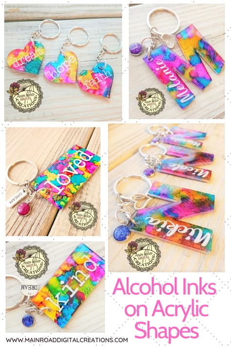 Make Resin Keychain, Painting Acrylic Keychains Diy, Alcohol Ink Resin Keychains, Tumbler Keychain Ideas, Alcohol Ink On Acrylic Keychain, Acrylic And Vinyl Keychains, Alcohol Ink Acrylic Keychain, Easy Resin Keychain Ideas, Alcohol Ink Keychain