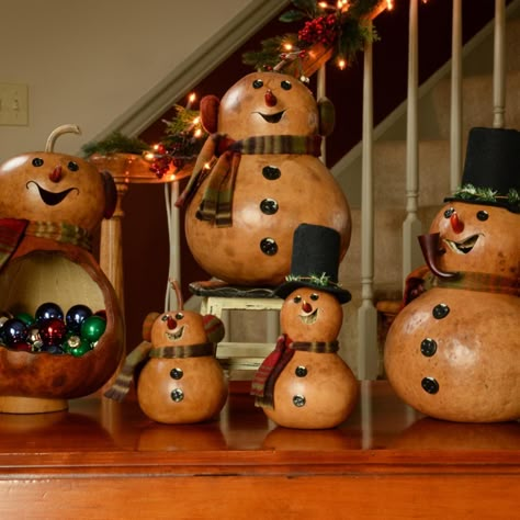 Gourd Snowman, Gourds Diy, Snowman Gourds, Christmas Gourds, Gourd Painting, Nature Christmas, Diy Natal, Gorgeous Gourds, Small Snowman