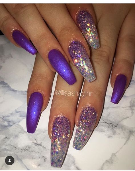 Love the color ad design shape is ok would make then a lil wider Electric Purple Nails, Nails With Glitter, Electric Purple, Nails 2018, Super Nails, Nice Colors, Prom Nails, Fabulous Nails, Unique Nails