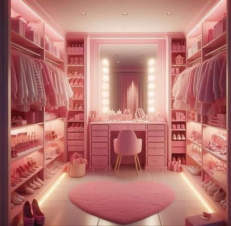 Pink Dressing Room, Aphrodite Cabin, Diy Walk In Closet, Pretty Closets, Fall Bedroom Ideas, Glam Closet, Master Closet Design, Pink Closet, Walking Closet