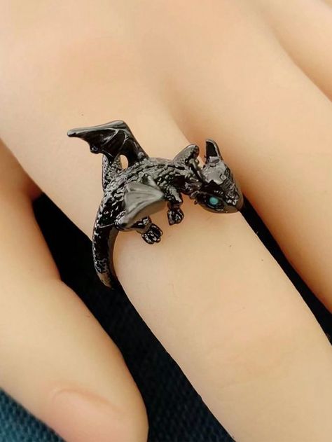 1pc Dragon Shaped Ring, Cute Animal Design, Fashionable, High-End, Niche, Minimalistic, Open Ring, For Women Black    Zinc Alloy     Women Fashion Jewelry, size features are:Bust: ,Length: ,Sleeve Length: Cute Animal Design, Dragon Ring, Single Ring, Magical Jewelry, Little Dragon, Natural Home Decor, Watches Women Fashion, Open Ring, Ring For Women