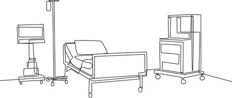 Hospital Room Interior, Drawing Hospital, Room Concept, Hospital Room, One Line Drawing, Continuous Line Drawing, Continuous Line, Logo Banners, Cityscape Photos