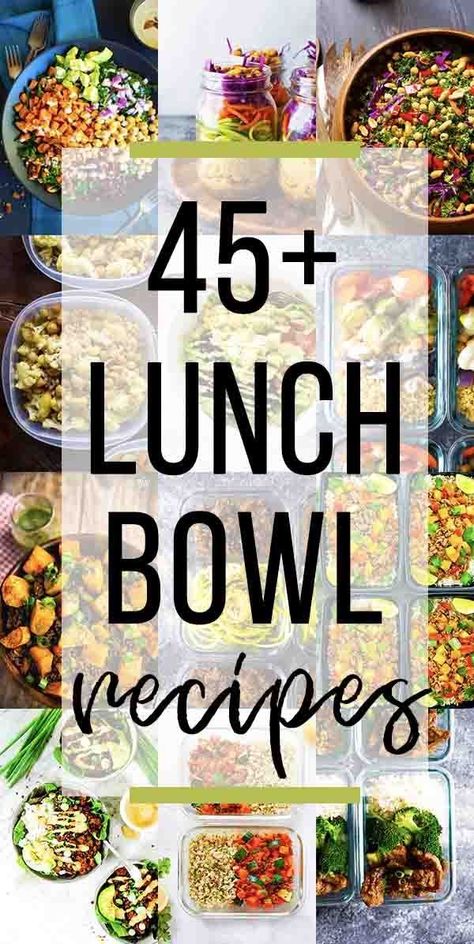 More than 45 healthy lunch bowl recipes to keep your lunch exciting! Healthy lunch recipes to fuel you all afternoon long, including rice bowls, vegetarian, chicken and beef bowl options. #sweetpeasandsaffron #mealprep #lunch Make Ahead Lunch Bowls, Lunch Bowl Recipes, Healthy Make Ahead Lunch, Rice Bowls Vegetarian, Make Ahead Lunch, Mealprep Lunch, Lunch Bowl Recipe, Lunch Bowls, Beef Bowl