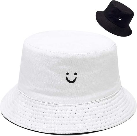 Malaxlx Cute Smile Face Embroidered Black White Bucket Hat Beach Sun Hat Aesthetic Fishing Hat for Men Women Teens, Reversible Double-Side-Wear at Amazon Women’s Clothing store Sun Hat Aesthetic, Amazon Summer Finds, Aesthetic Fishing, Canada Goose Hat, Fishing Hats For Men, Grunge Men, Bucket Hat Beach, Winter Knit Scarf, White Bucket Hat