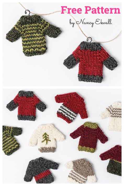 Holiday Cheer Mini Sweater Free Knitting Pattern Mini Sweater Pattern, Mini Christmas Jumper Knitting Pattern Free, Mini Crochet Sweater Ornaments, Mini Sweater Knitting Pattern, Christmas Knitting Patterns Free Jumpers, Knit Snowman Pattern Free, Knitted Christmas Decorations Free, Miniature Knitting Patterns Free, Yarnspirations Patterns Free